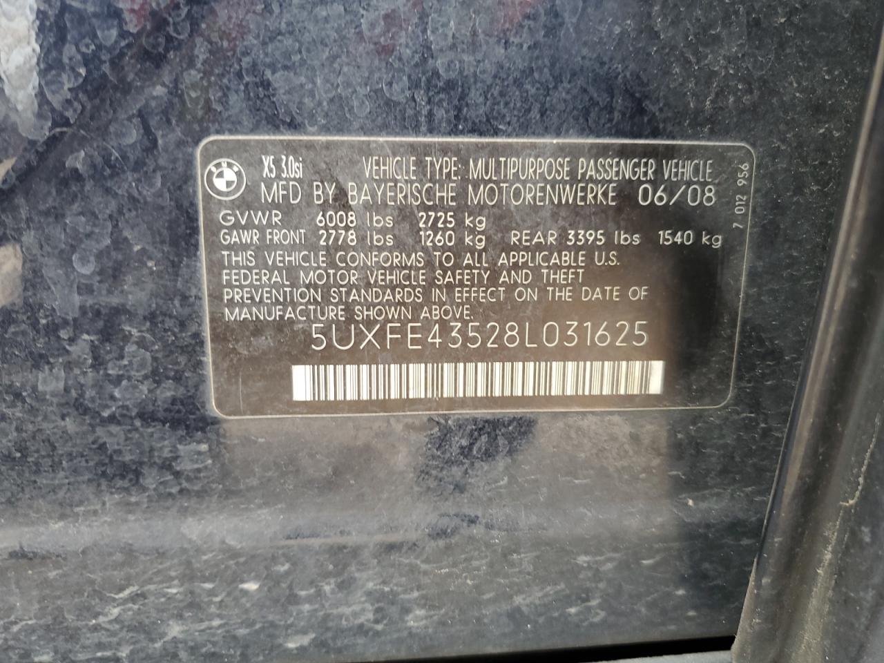 5UXFE43528L031625 2008 BMW X5 3.0I