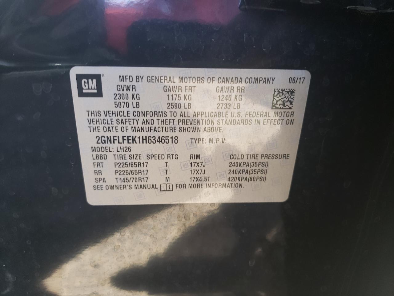 2GNFLFEK1H6346518 2017 Chevrolet Equinox Lt