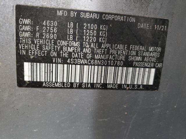 2022 Subaru Legacy Premium VIN: 4S3BWAC68N3010780 Lot: 51274734