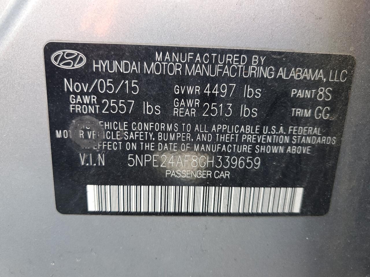 5NPE24AF8GH339659 2016 Hyundai Sonata Se