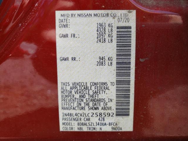 2020 Nissan Altima Sr VIN: 1N4BL4CV2LC258592 Lot: 51819614