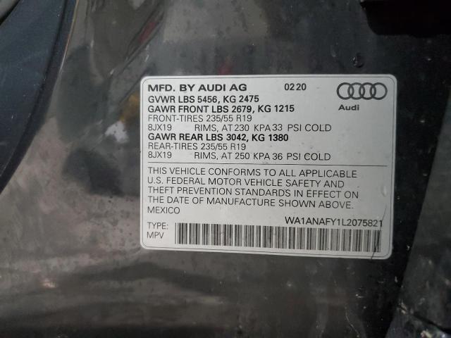 2020 Audi Q5 Premium VIN: WA1ANAFY1L2075821 Lot: 39214059