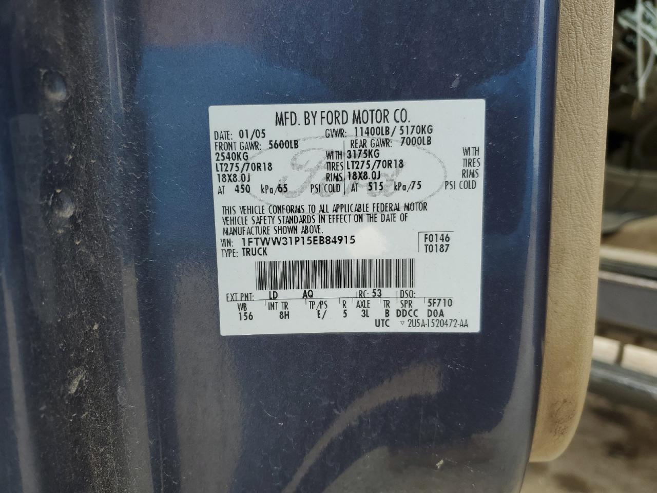 1FTWW31P15EB84915 2005 Ford F350 Srw Super Duty