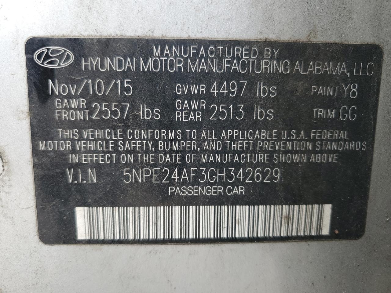 5NPE24AF3GH342629 2016 Hyundai Sonata Se