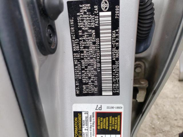 2014 Toyota Camry L VIN: 4T1BF1FK3EU727005 Lot: 52189254