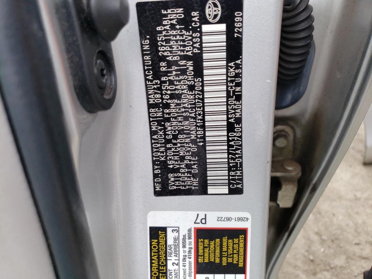 4T1BF1FK3EU727005 2014 Toyota Camry L