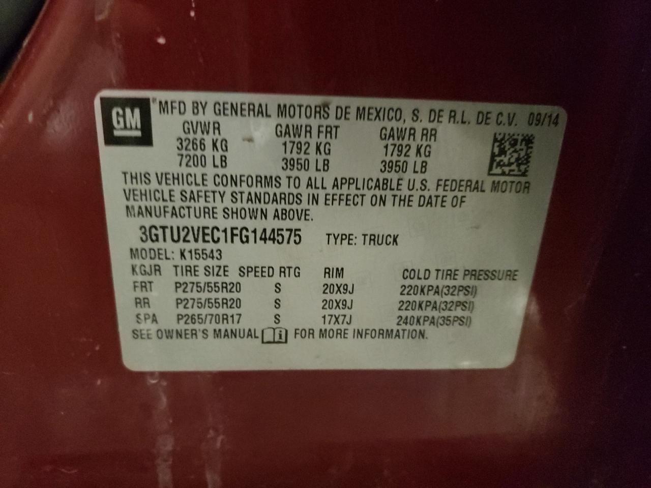 3GTU2VEC1FG144575 2015 GMC Sierra K1500 Slt