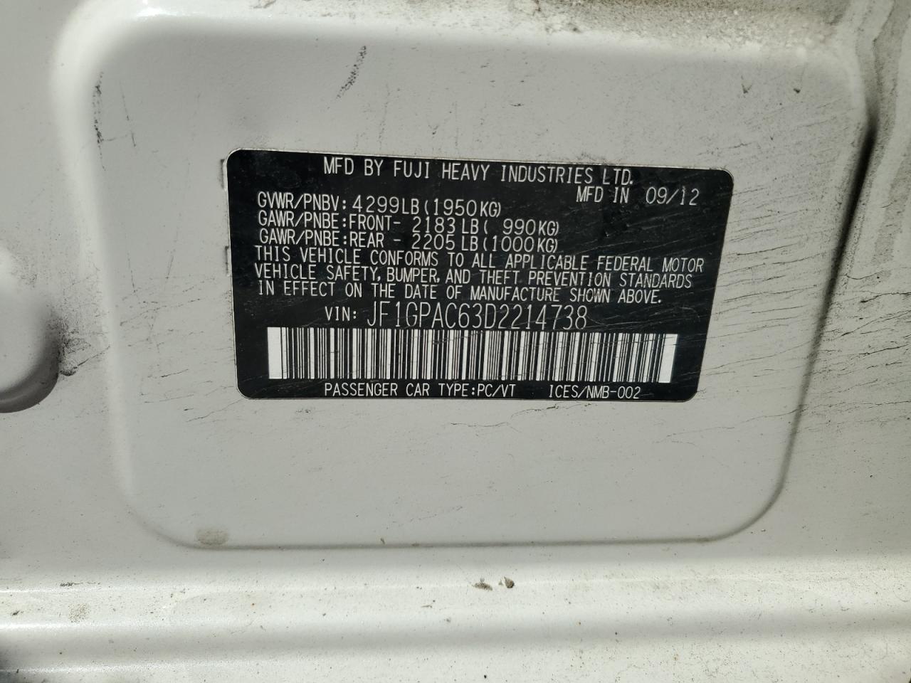 JF1GPAC63D2214738 2013 Subaru Impreza Premium