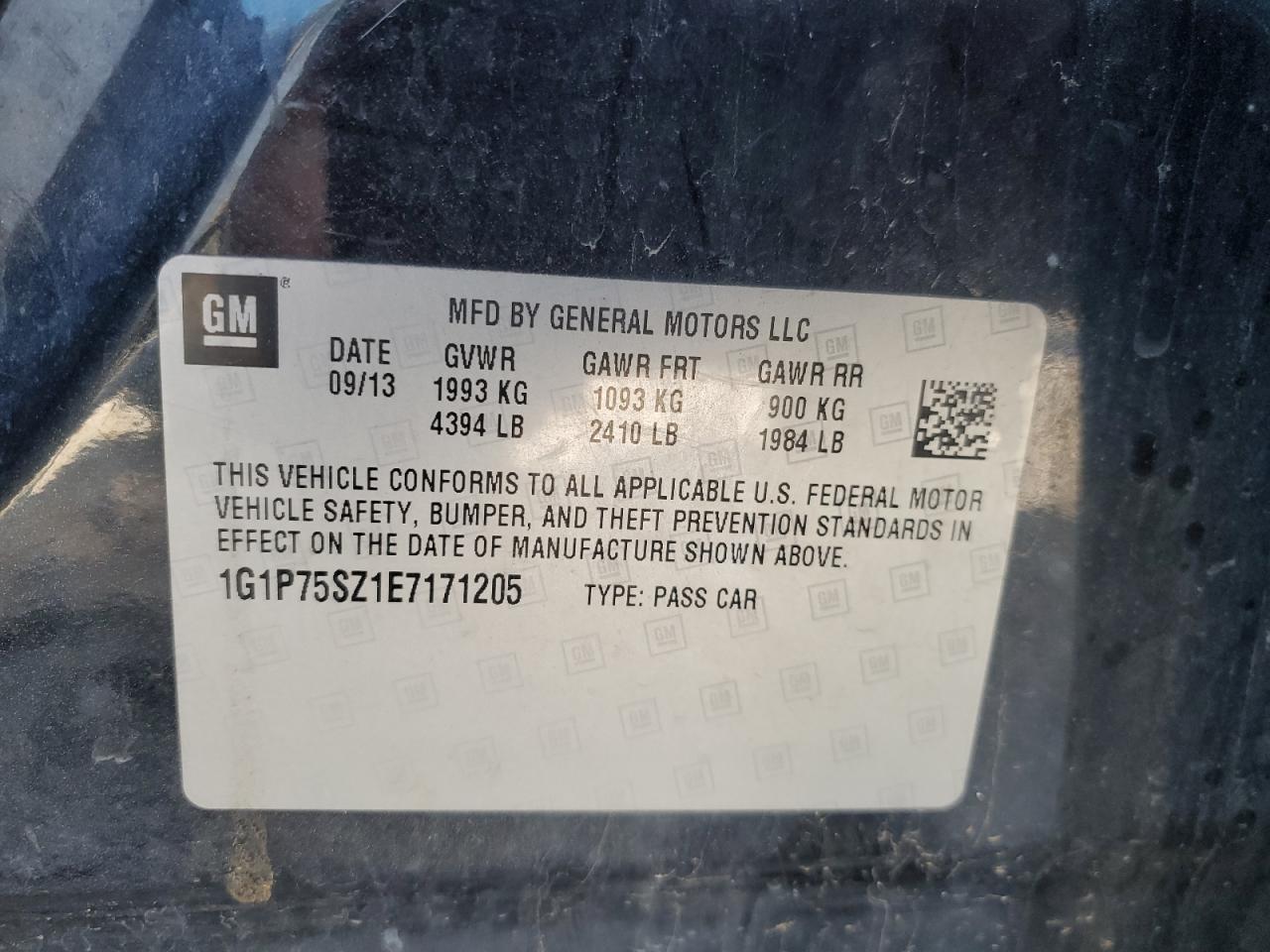 1G1P75SZ1E7171205 2014 Chevrolet Cruze