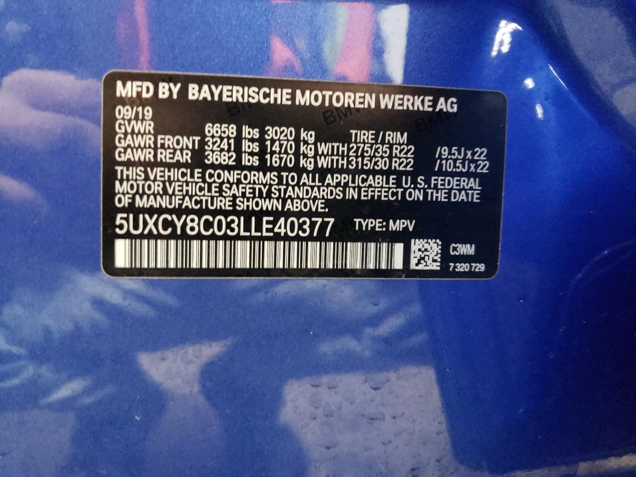 5UXCY8C03LLE40377 2020 BMW X6 M50I