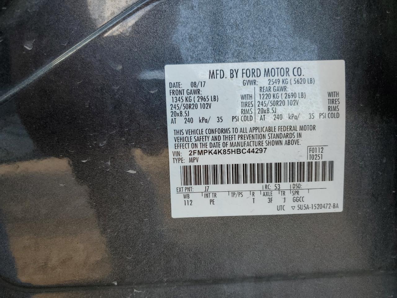 2FMPK4K85HBC44297 2017 Ford Edge Titanium