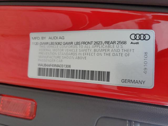 2021 Audi S4 Premium Plus VIN: WAUB4AF49MA031306 Lot: 51076474