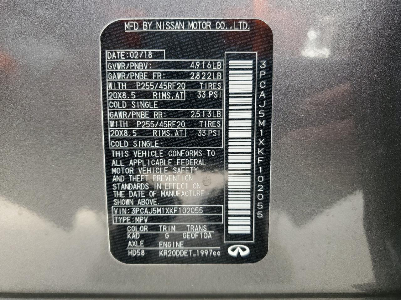 3PCAJ5M1XKF102055 2019 Infiniti Qx50 Essential