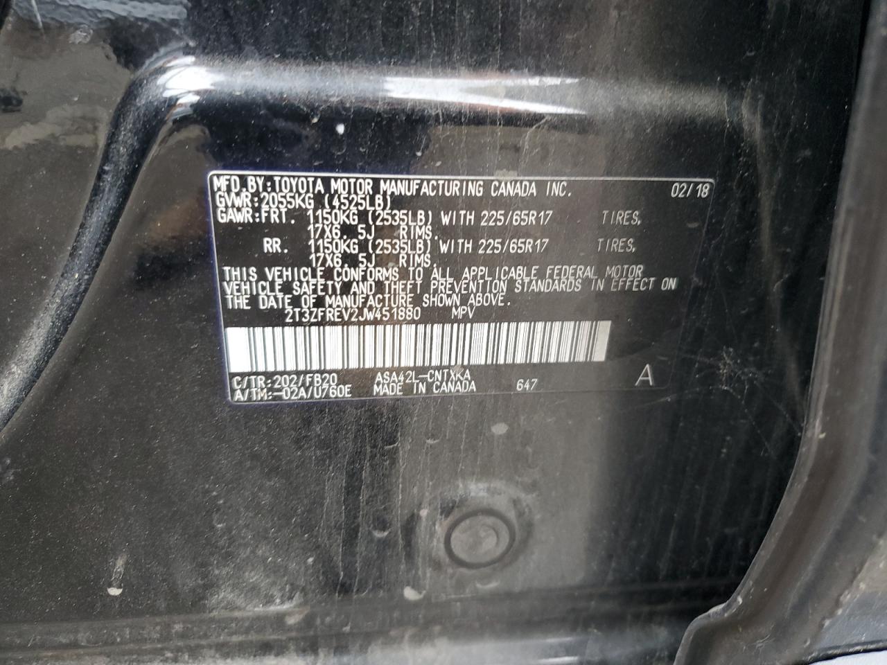 2T3ZFREV2JW451880 TOYOTA RAV4 2018