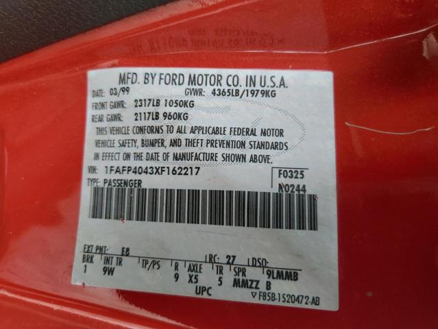 1999 Ford Mustang VIN: 1FAFP4043XF162217 Lot: 50435474