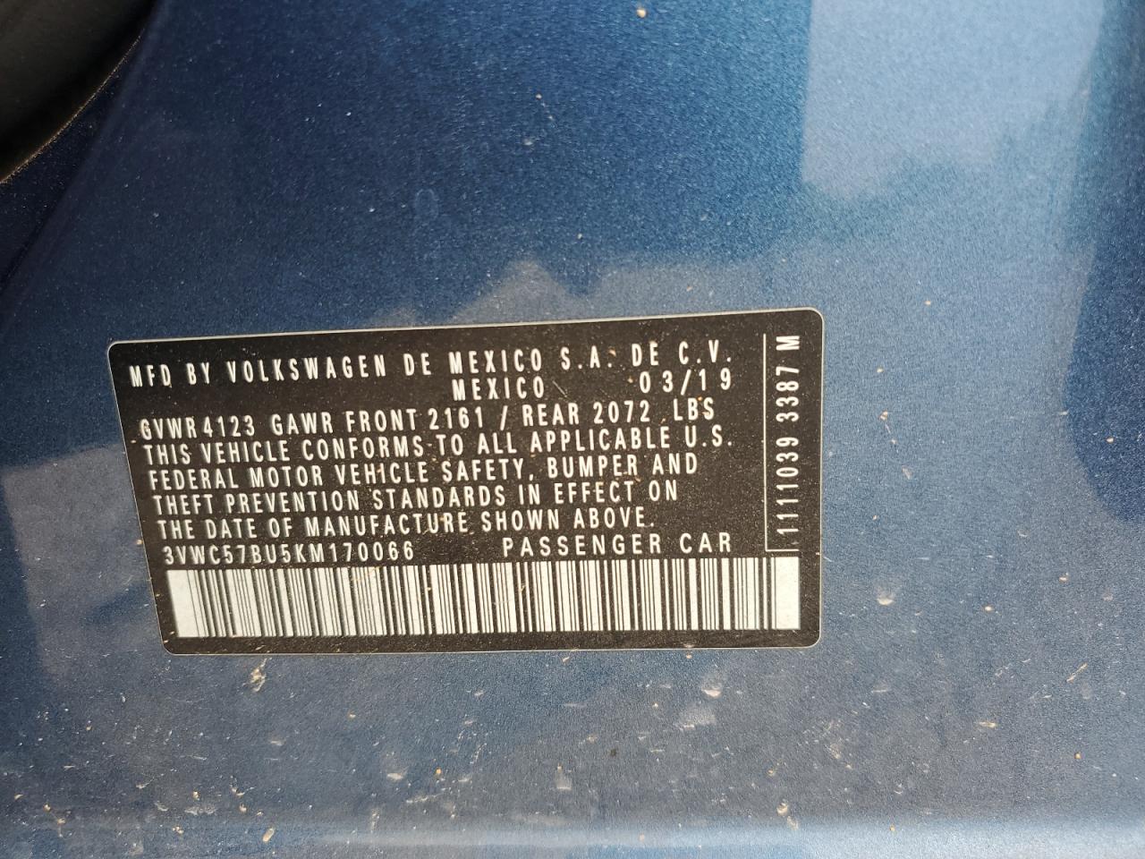 3VWC57BU5KM170066 2019 Volkswagen Jetta S