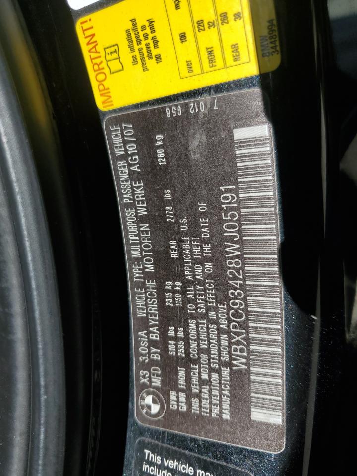 WBXPC93428WJ05191 2008 BMW X3 3.0Si