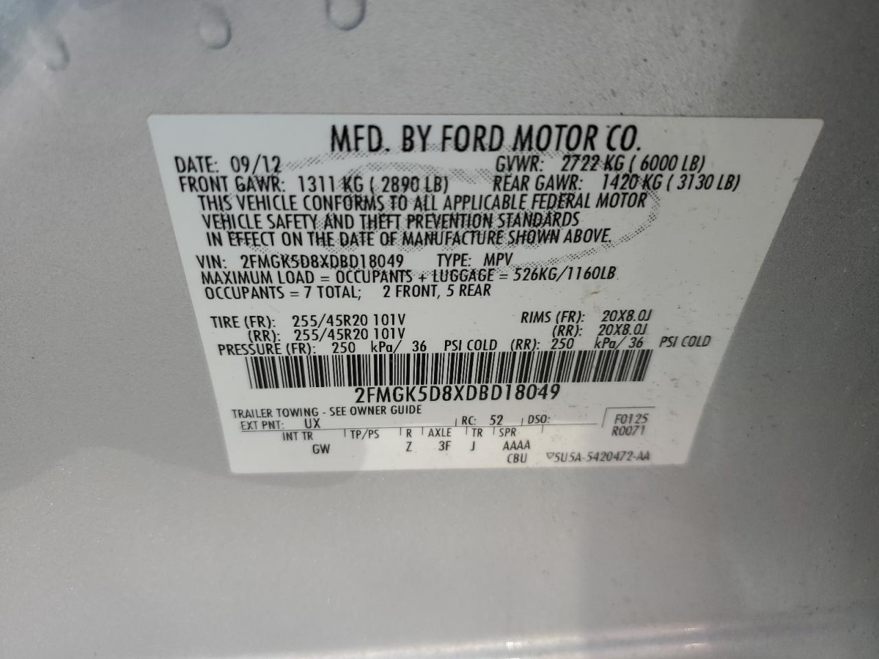 2FMGK5D8XDBD18049 2013 Ford Flex Limited