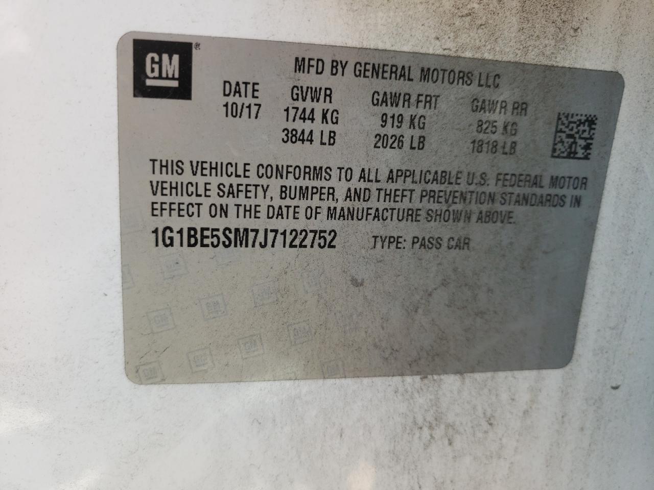 1G1BE5SM7J7122752 CHEVROLET CRUZE 2018