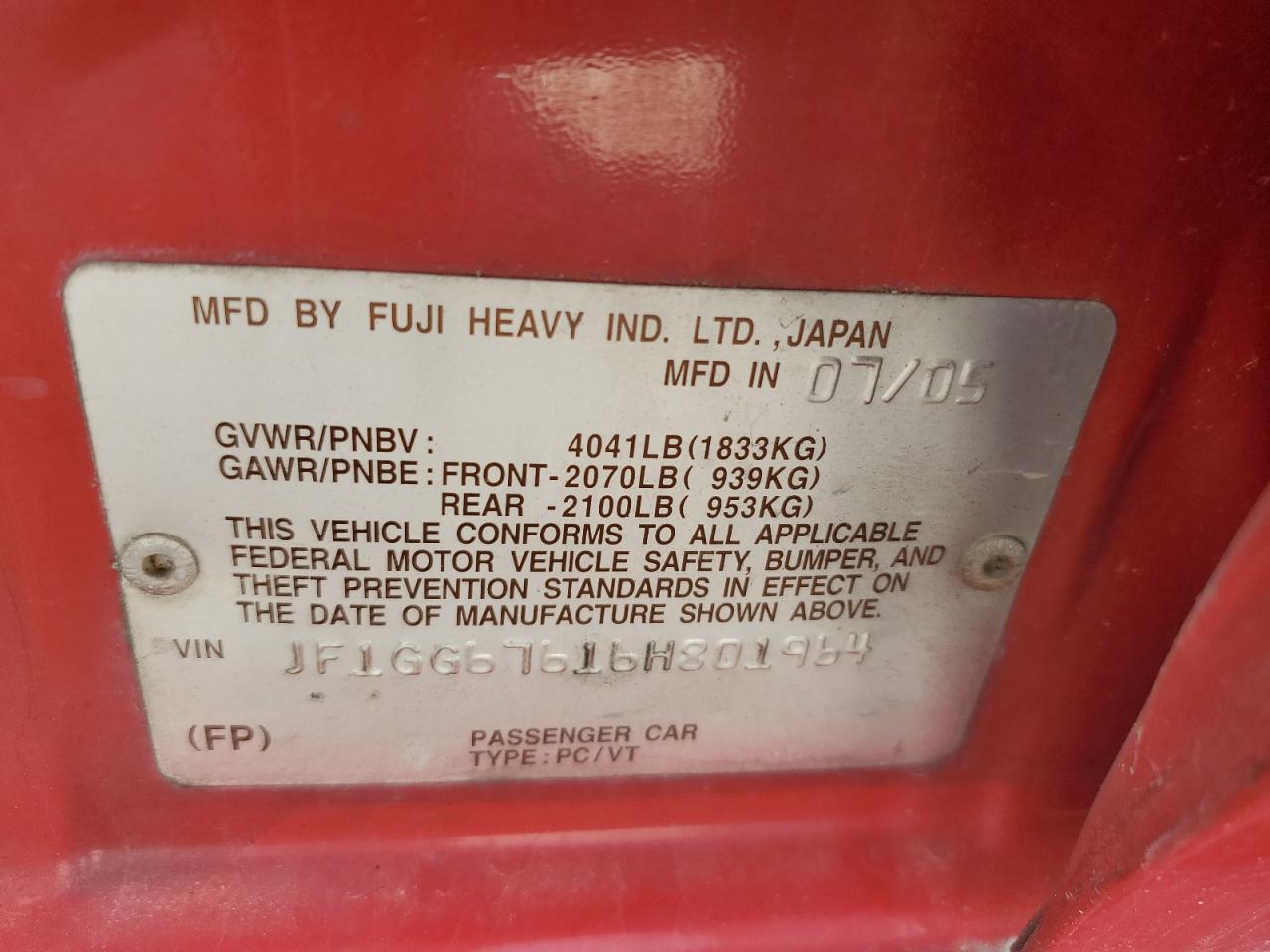 JF1GG67616H801964 2006 Subaru Impreza 2.5I Sports Wagon