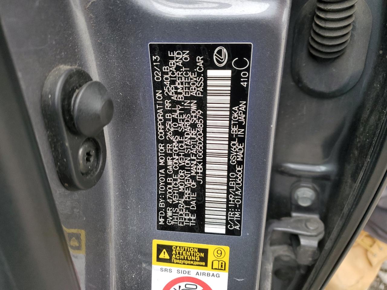 JTHBK1GG5B2048579 2013 Lexus Es 350