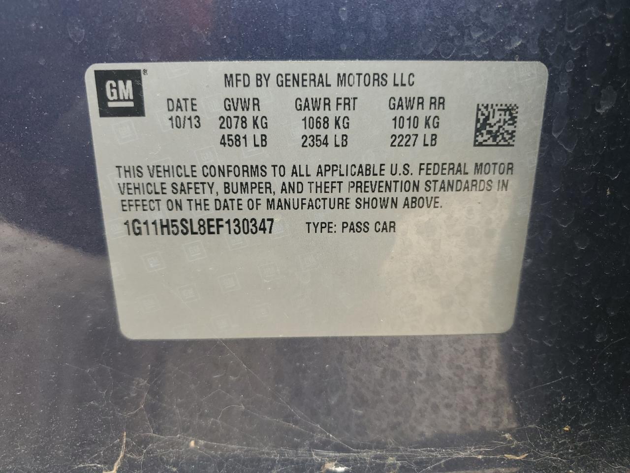 1G11H5SL8EF130347 2014 Chevrolet Malibu Ltz