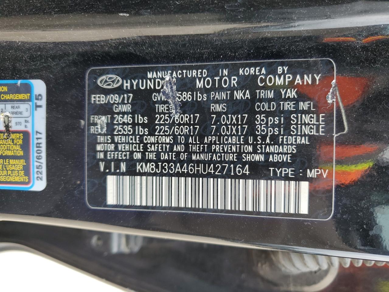 KM8J33A46HU427164 2017 Hyundai Tucson Limited