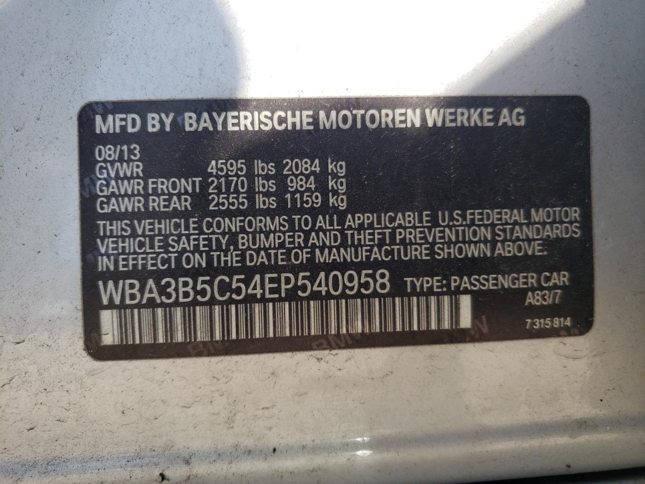 WBA3B5C54EP540958 2014 BMW 328 Xi Sulev