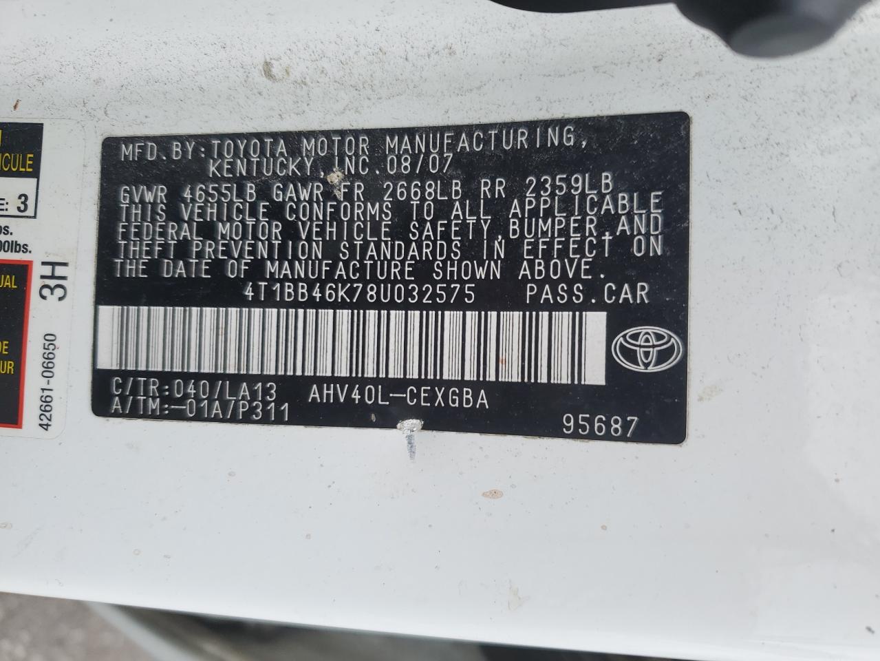 4T1BB46K78U032575 2008 Toyota Camry Hybrid