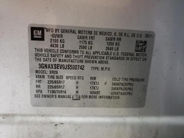 2018 Chevrolet Equinox Lt VIN: 3GNAXSEV9JS500742 Lot: 50035324