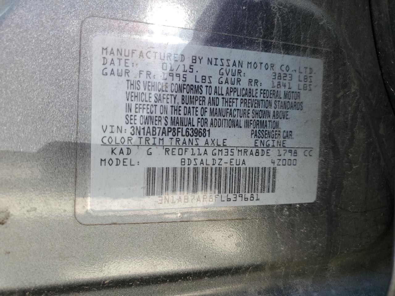 3N1AB7AP8FL639681 2015 Nissan Sentra S