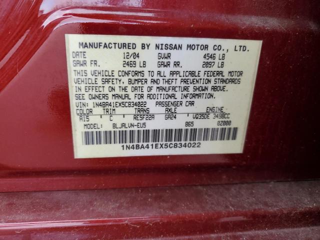 2005 Nissan Maxima Se VIN: 1N4BA41EX5C834022 Lot: 49554564