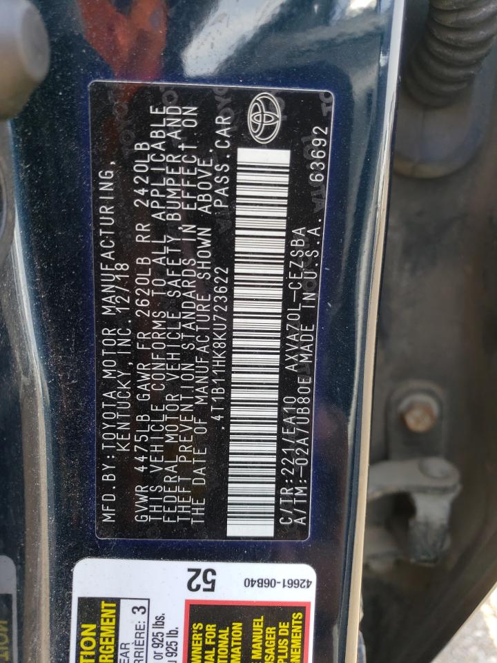 4T1B11HK8KU723622 2019 Toyota Camry L