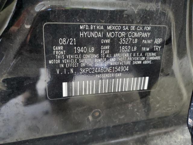 2022 Hyundai Accent Se VIN: 3KPC24A60NE154904 Lot: 50654124