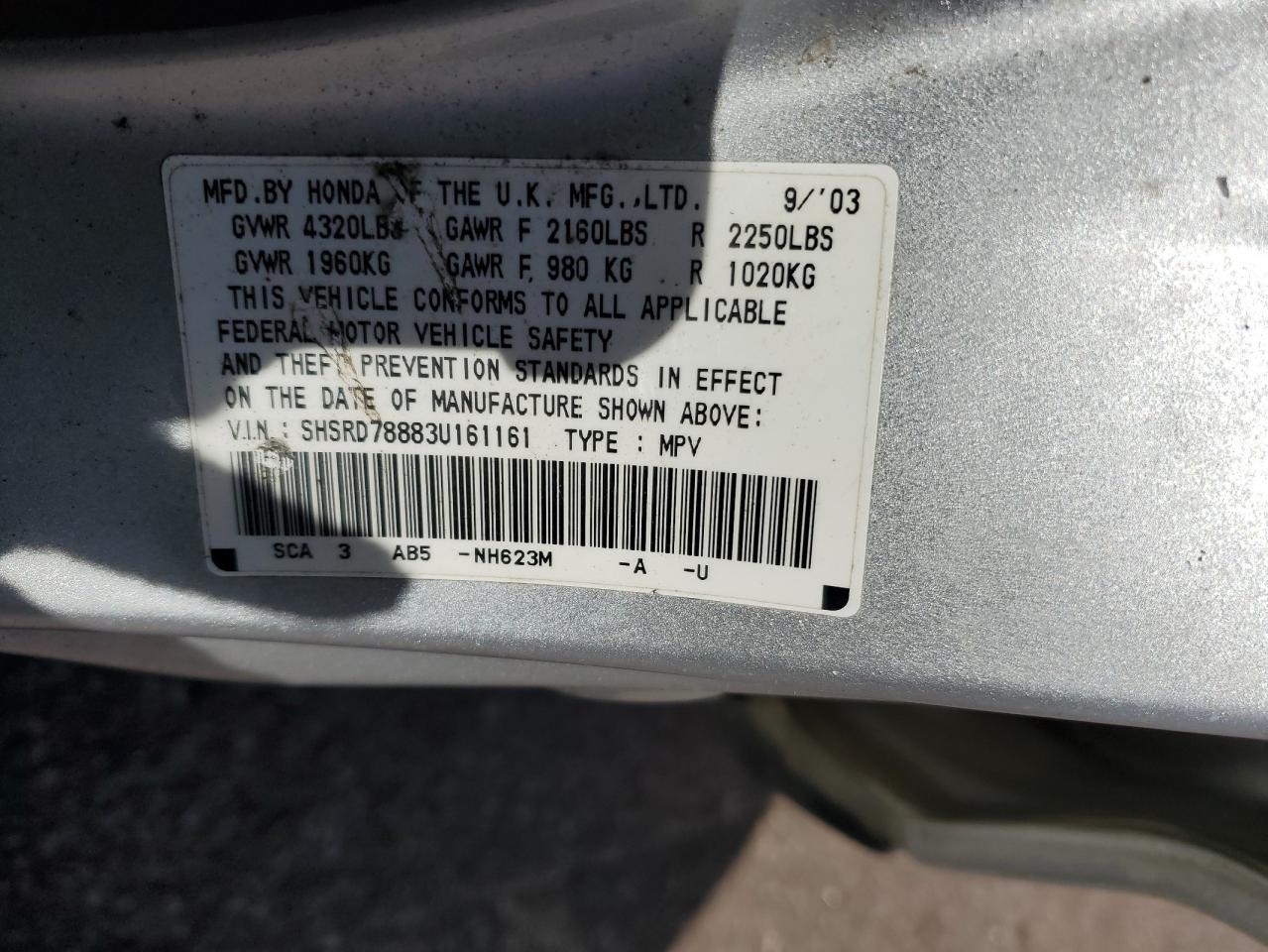 SHSRD78883U161161 2003 Honda Cr-V Ex