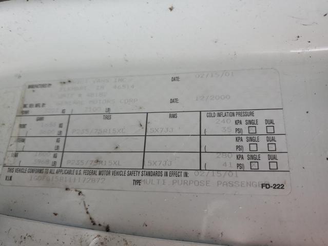 2001 GMC Savana Rv G1500 VIN: 1GDFG15R111172872 Lot: 49393404