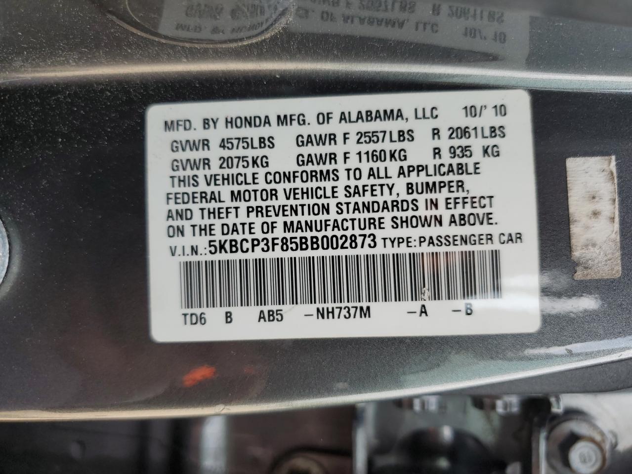 5KBCP3F85BB002873 2011 Honda Accord Exl