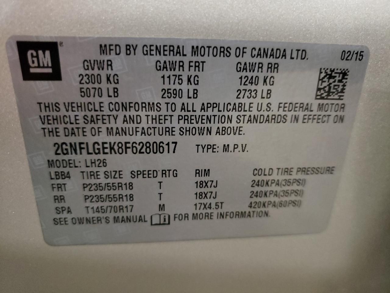 2GNFLGEK8F6280617 2015 Chevrolet Equinox Lt