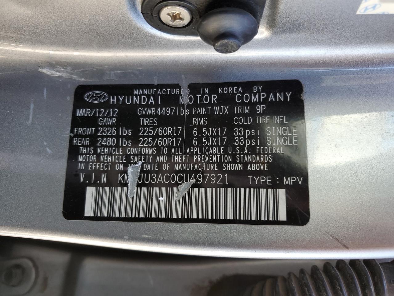 KM8JU3AC0CU497921 2012 Hyundai Tucson Gls