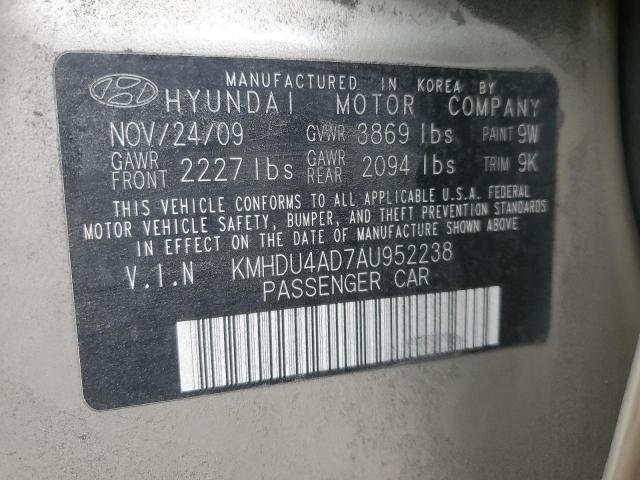 2010 Hyundai Elantra Blue VIN: KMHDU4AD7AU952238 Lot: 52362504