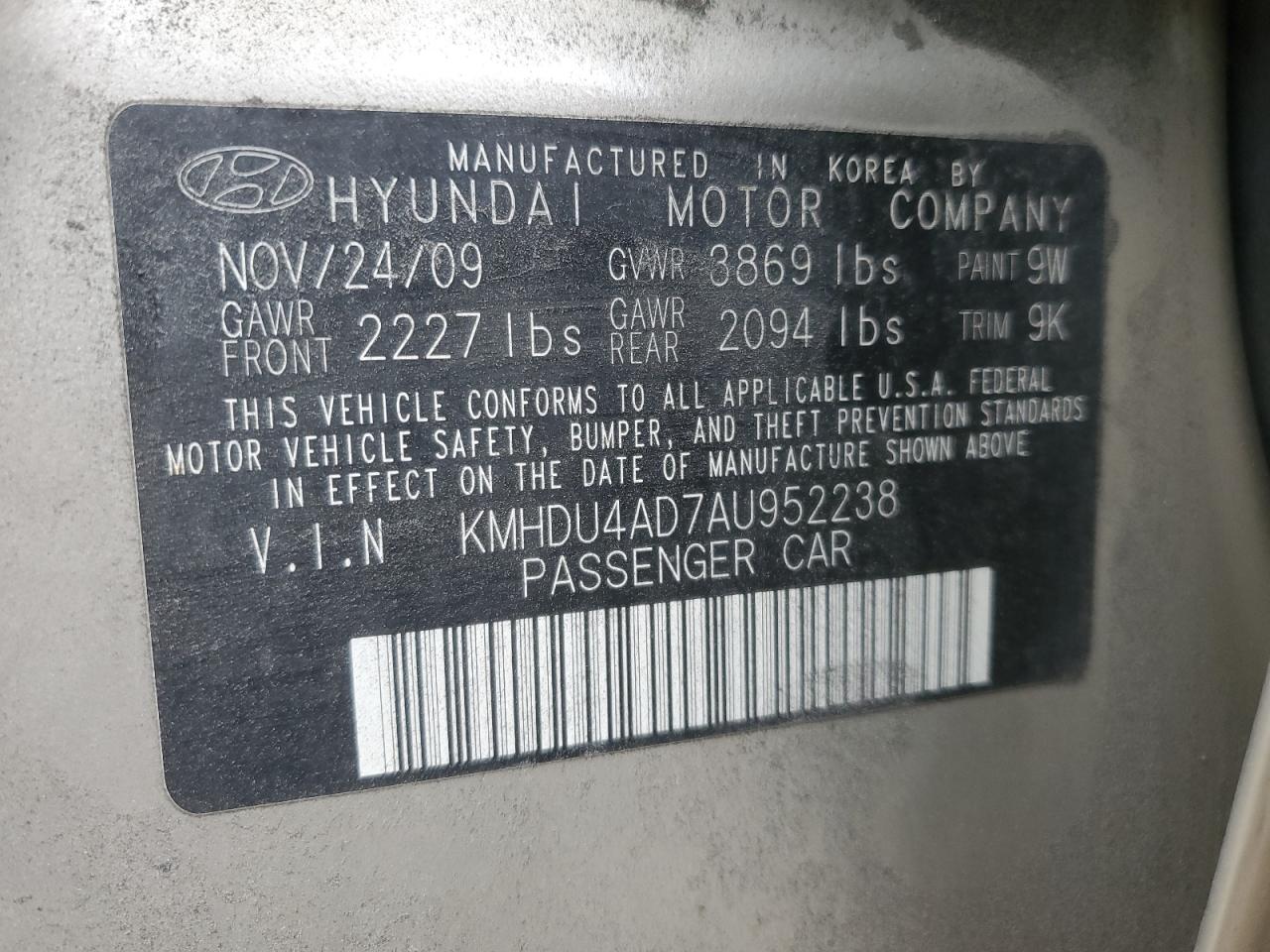 KMHDU4AD7AU952238 2010 Hyundai Elantra Blue