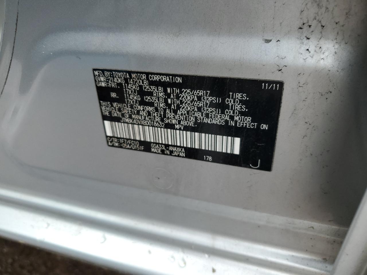 JTMBK4DVXBD018632 2011 Toyota Rav4