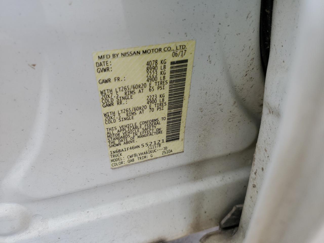 1N6BA1F46HN552121 NISSAN TITAN 2017