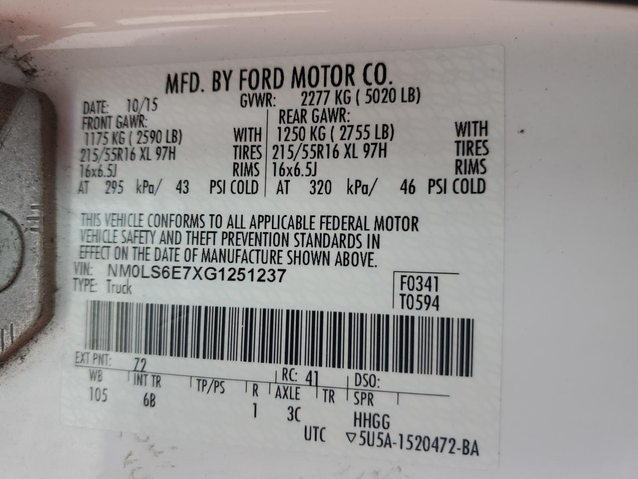 NM0LS6E7XG1251237 2016 Ford Transit Connect Xl