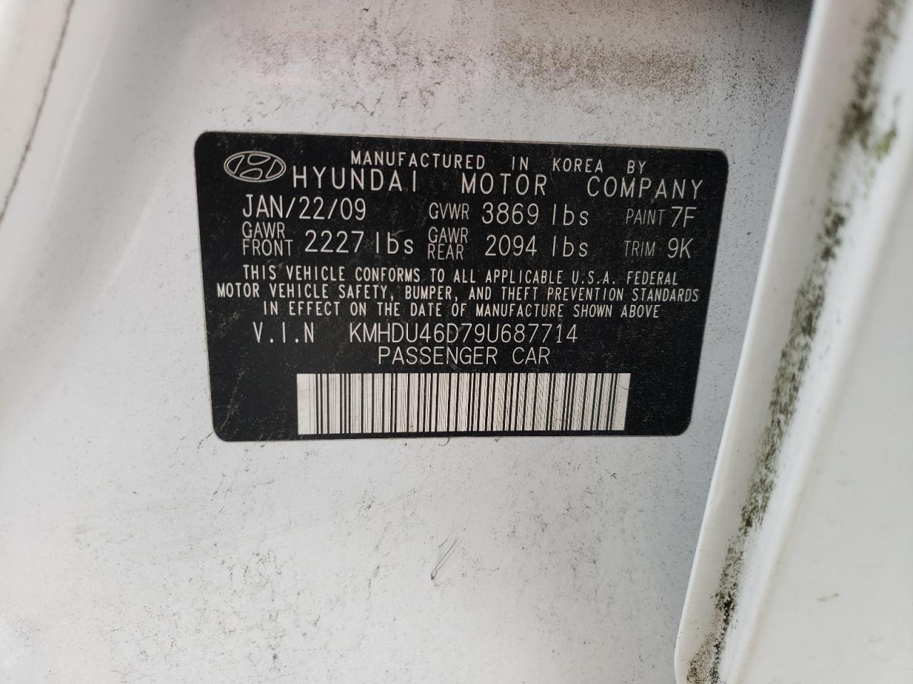 KMHDU46D79U687714 2009 Hyundai Elantra Gls