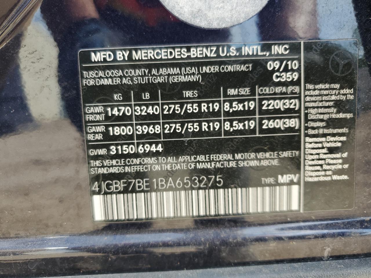 4JGBF7BE1BA653275 2011 Mercedes-Benz Gl 450 4Matic