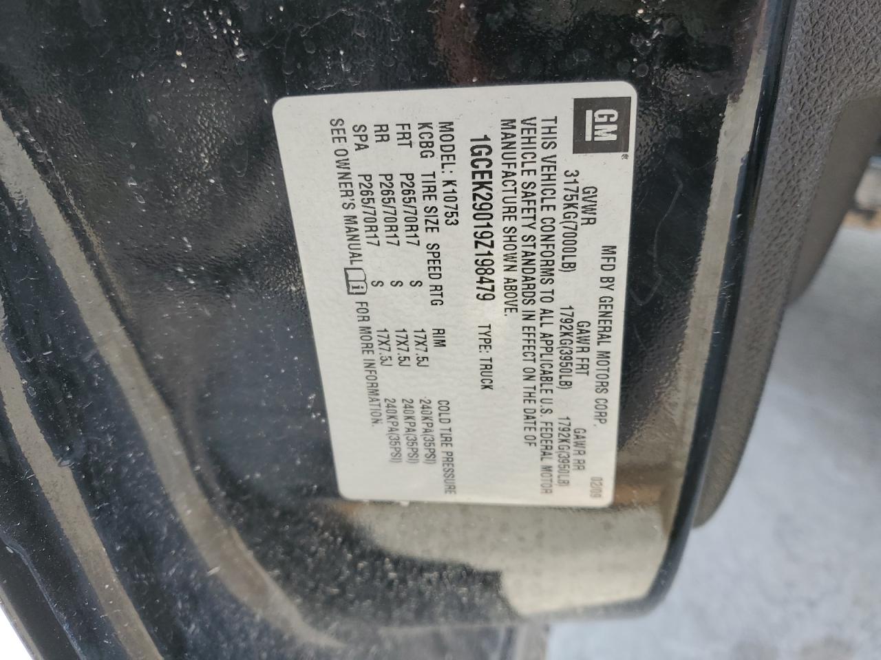 1GCEK29019Z198479 2009 Chevrolet Silverado K1500 Lt