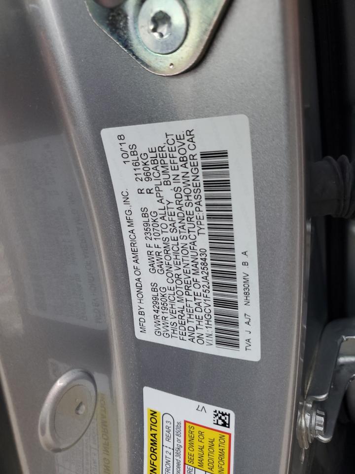 1HGCV1F52JA258430 2018 Honda Accord Exl