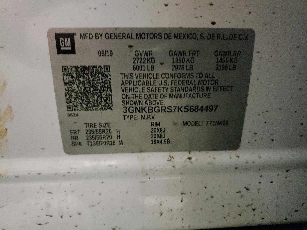 3GNKBGRS7KS684497 CHEVROLET BLAZER 2019