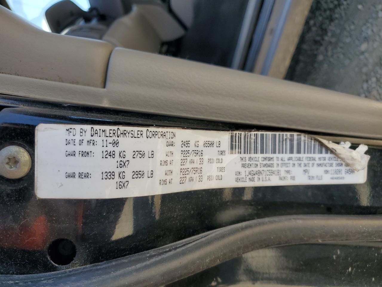 1J4GW48N71C594181 2001 Jeep Grand Cherokee Laredo